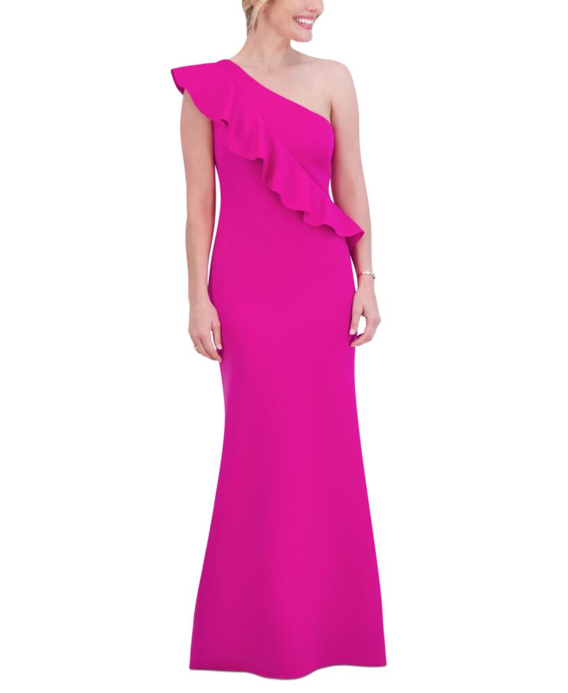 Jessica Howard Women's Ruffled One-Shoulder Sheath Gown - Fuschia Cover