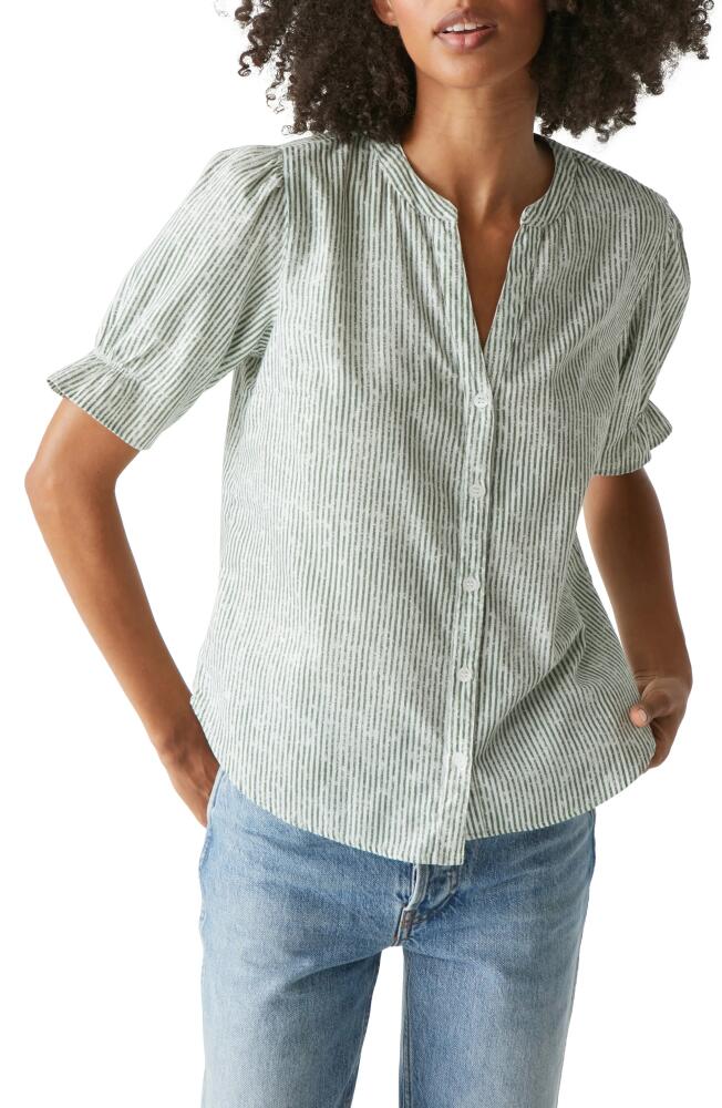 Michael Stars Roxanne Short Sleeve Button-Up Shirt in Light Olive/White Stripe Cover