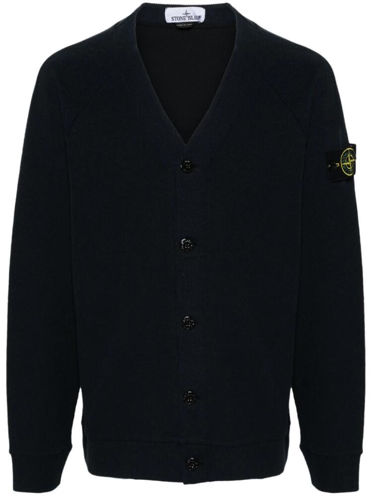 Stone Island Compass-badge ribbed cardigan - Blue Cover