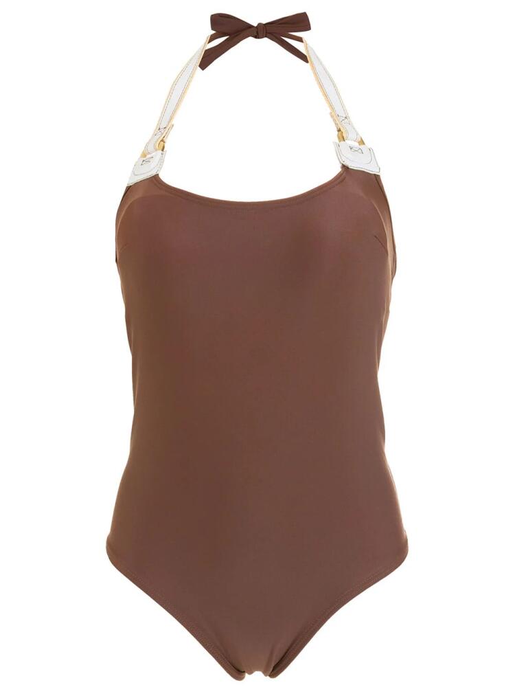 Amir Slama bow-detail swimsuit - Brown Cover