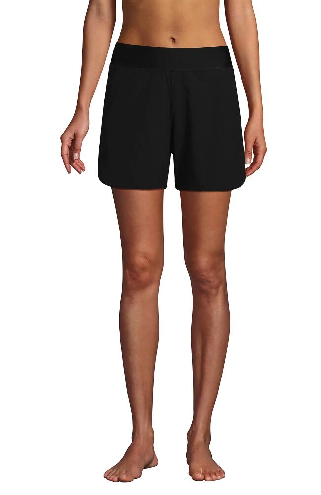 Lands' End 5" Quick Dry Elastic Waist Board Shorts Swim Cover-up Shorts with Panty in Black Cover