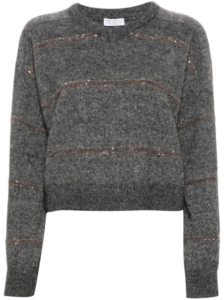 Brunello Cucinelli sequin-embellished V-neck jumper - Grey Cover