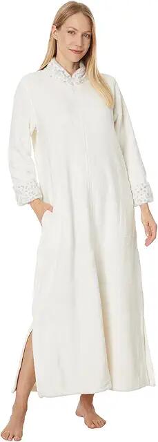 N by Natori Plush Lynx Mandarin Zip Caftan (White) Women's Robe Cover