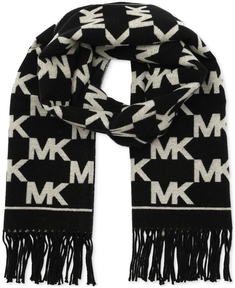 Michael Michael Kors Women's Metallic Logo Wrap Scarf - Black Silver Cover