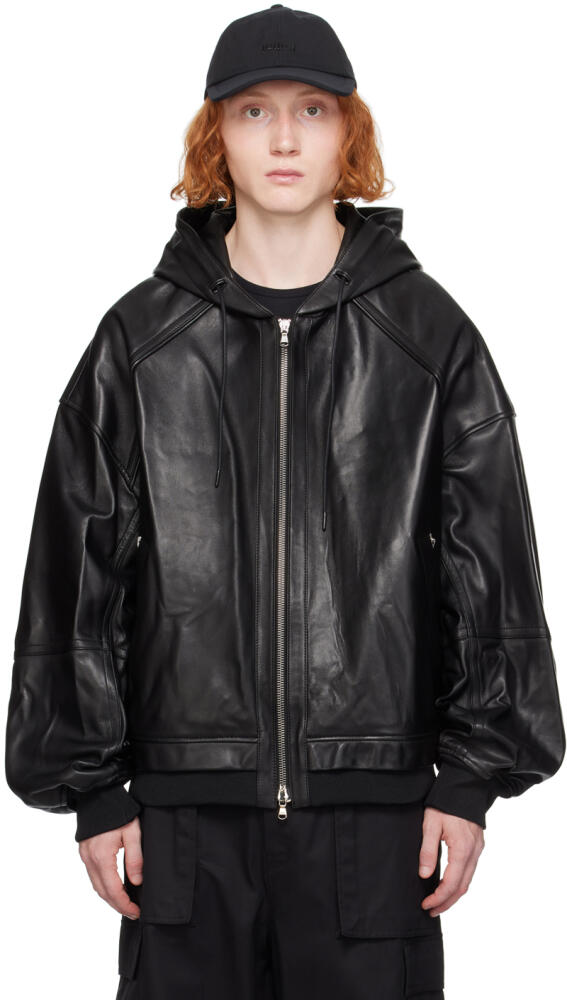 Juun.J Black Hooded Leather Jacket Cover