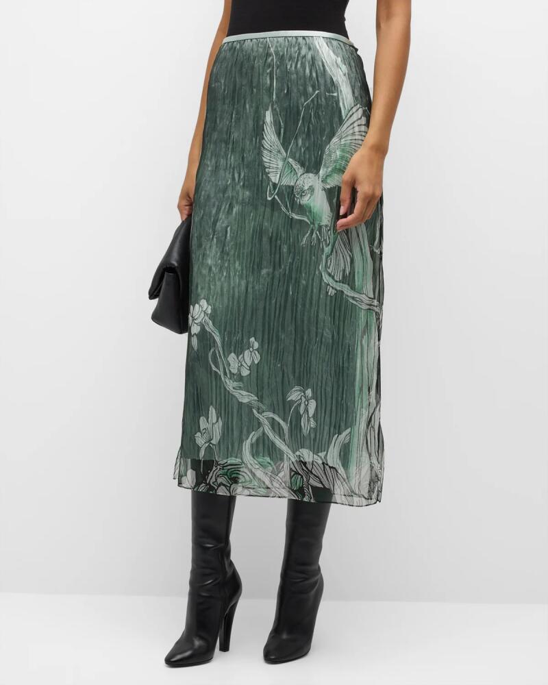 Jason Wu Collection Tree-Print Organza Layered Midi Skirt Cover