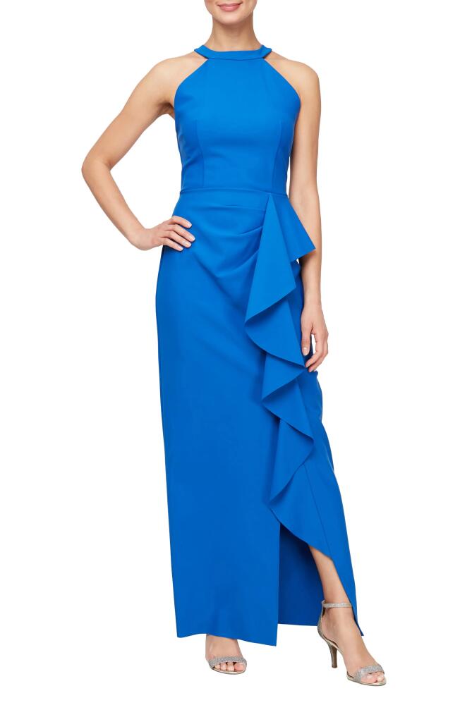 Alex Evenings Ruffle Trim Column Gown in Royal Cover