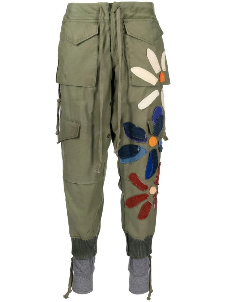 Greg Lauren floral-patch track pants - Green Cover