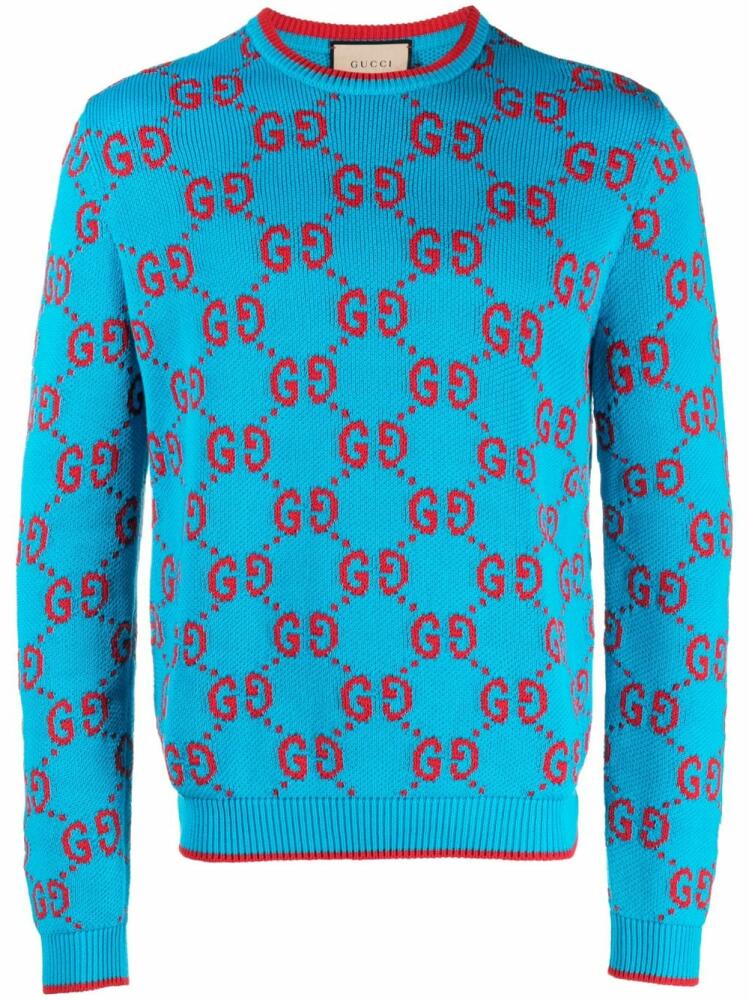 Gucci GG intarsia-knit cotton jumper - Blue Cover