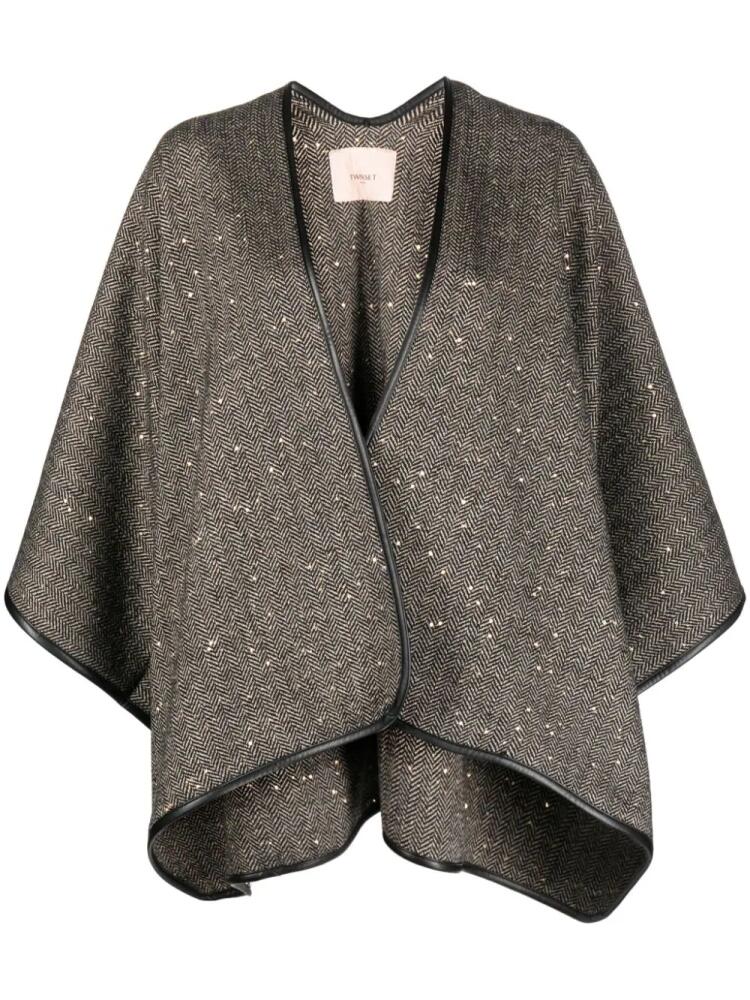 TWINSET sequin-embellished chevron poncho - Black Cover