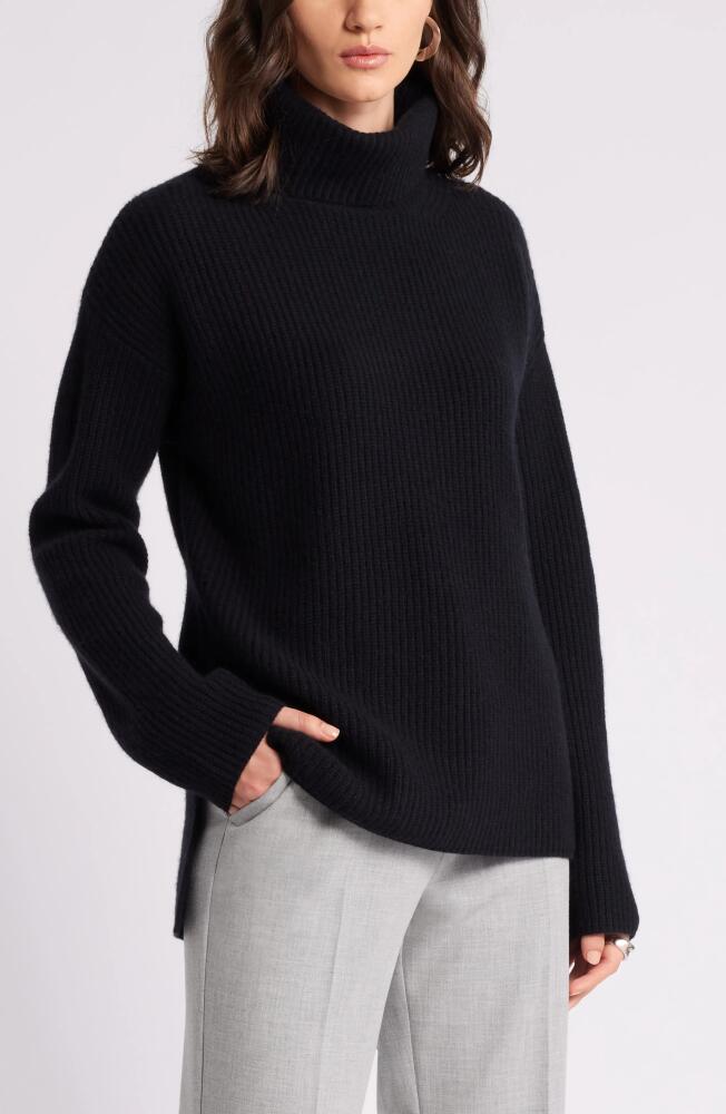 Nordstrom Wool & Cashmere Rib Turtleneck Sweater in Black Rock Cover