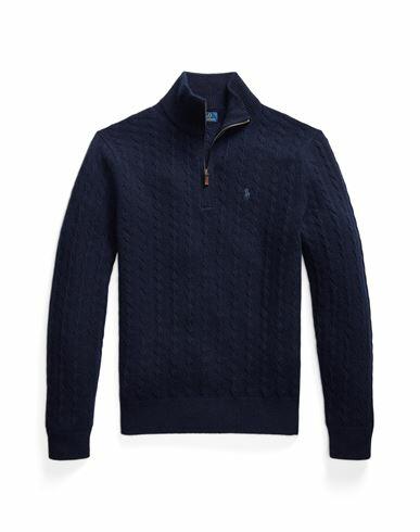 Polo Ralph Lauren Cable-knit Wool-cotton Sweater Man Turtleneck Navy blue Wool, Cotton Cover