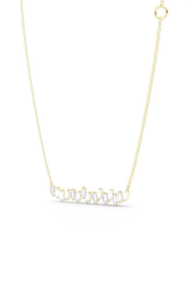 HauteCarat Baguette Lab Created Diamond Bar Pendant Necklace in 18K Yellow Gold Cover