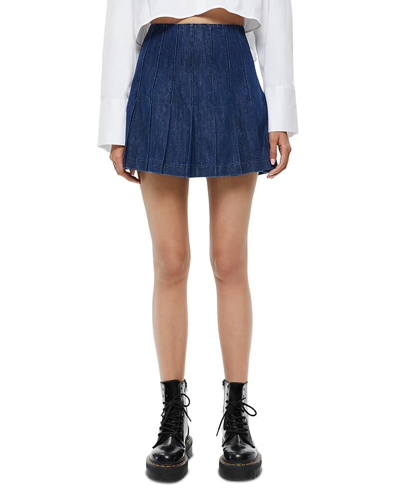 Alice and Olivia Carter Pleated Denim Mini Skirt Cover