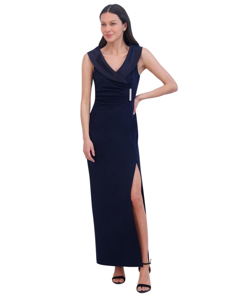 Jessica Howard Petite Collared Side-Slit Long Gown - Navy Cover