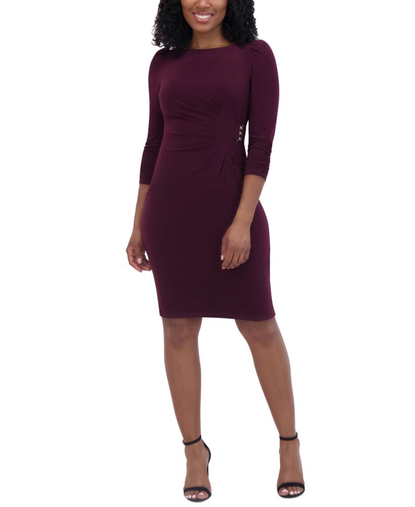 Jessica Howard Petite Hardware-Trim Side-Pleated Dress - Wine Cover