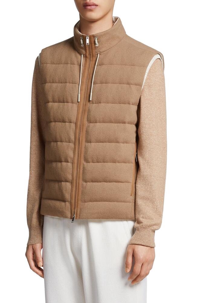 ZEGNA Oasi Elements Channel Quilted Cashmere Down Jacket in Oatmeal Cover