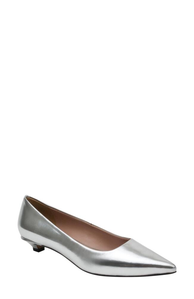 Linea Paolo Banks Patent Kitten Heel Pointed Toe Pump in Silver Cover