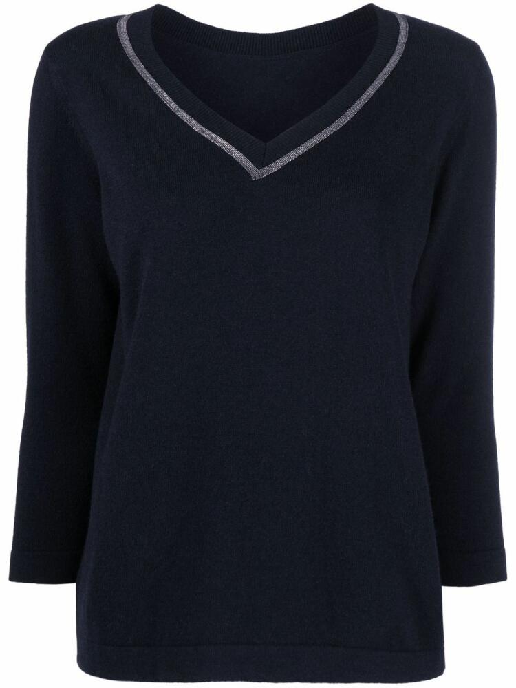 Fabiana Filippi metallic trim V-neck jumper - Blue Cover