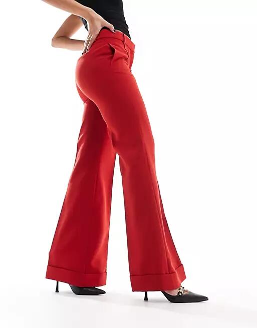 Mango pintuck tailored flare pants in red Cover