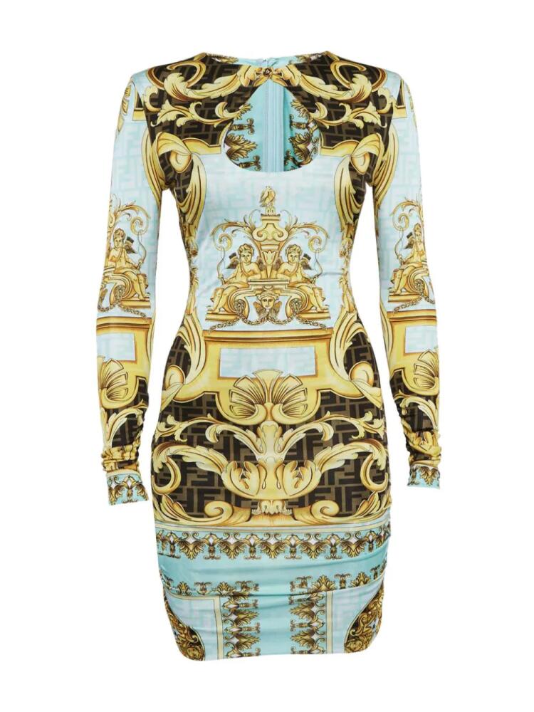 FENDI Fendace Gold Baroque Mini Dress - Blue Cover