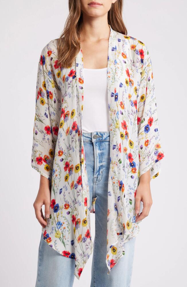 APNY Floral Open Front Jacket in White Multi Cover