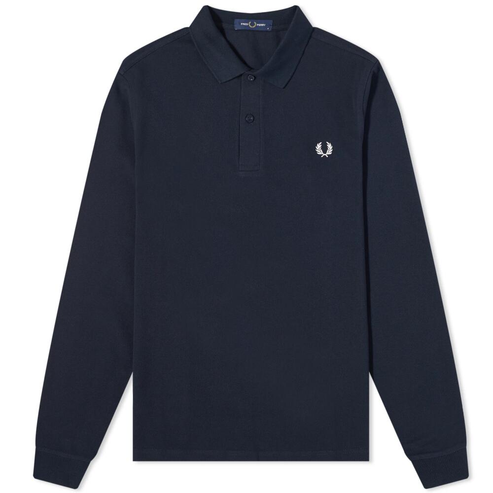 Fred Perry Men's Long Sleeve Plain Polo Shirt in Navy Cover