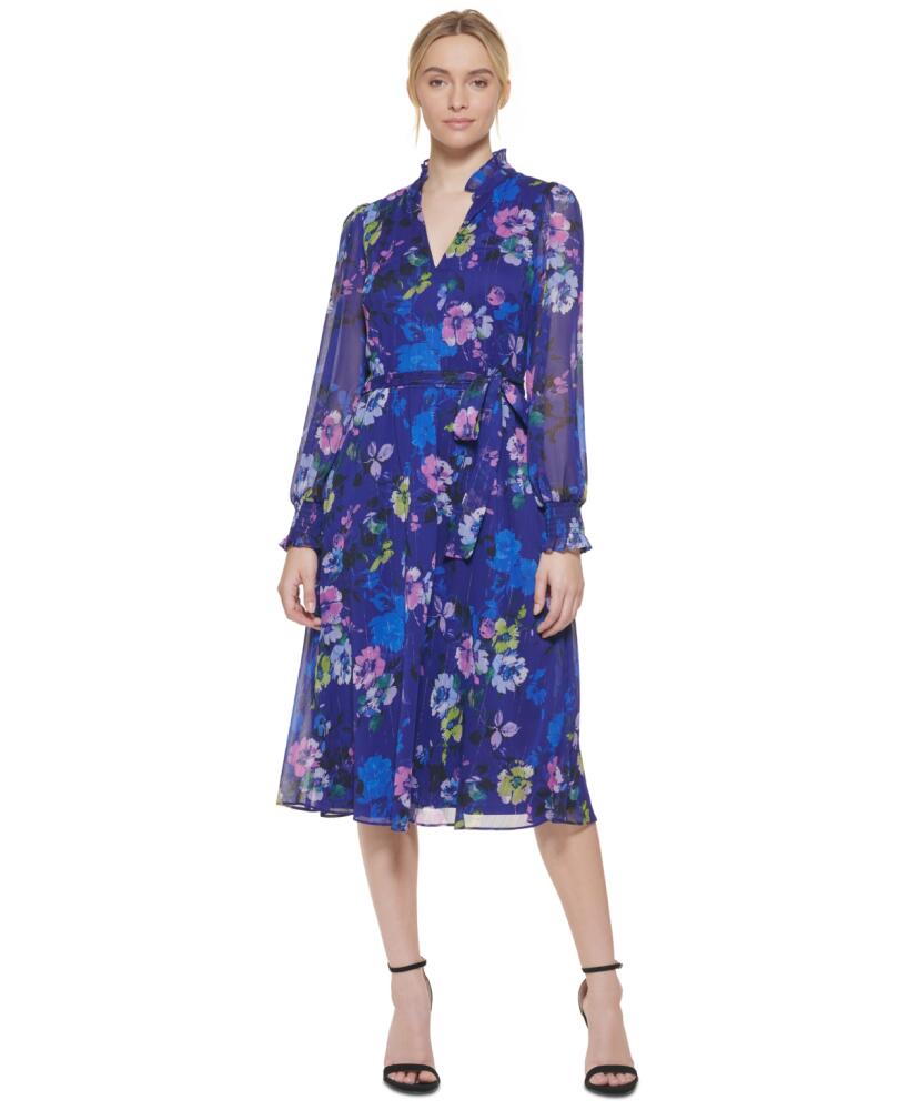 Jessica Howard Women's Printed Tie-Waist Long-Sleeve Dress - Tea Cover