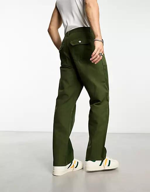 Weekday Joel workwear pants in khaki-Green Cover