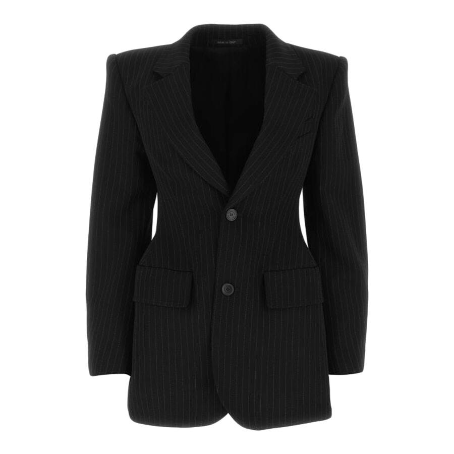 Balenciaga Ladies Black / White Hourglass Pinstripe Blazer Cover