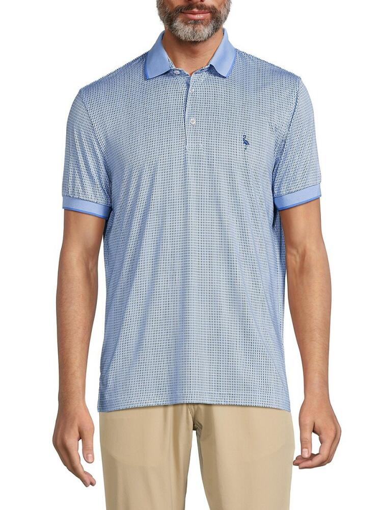 TailorByrd Men's Geometric Print Performance Polo - Blue White Cover