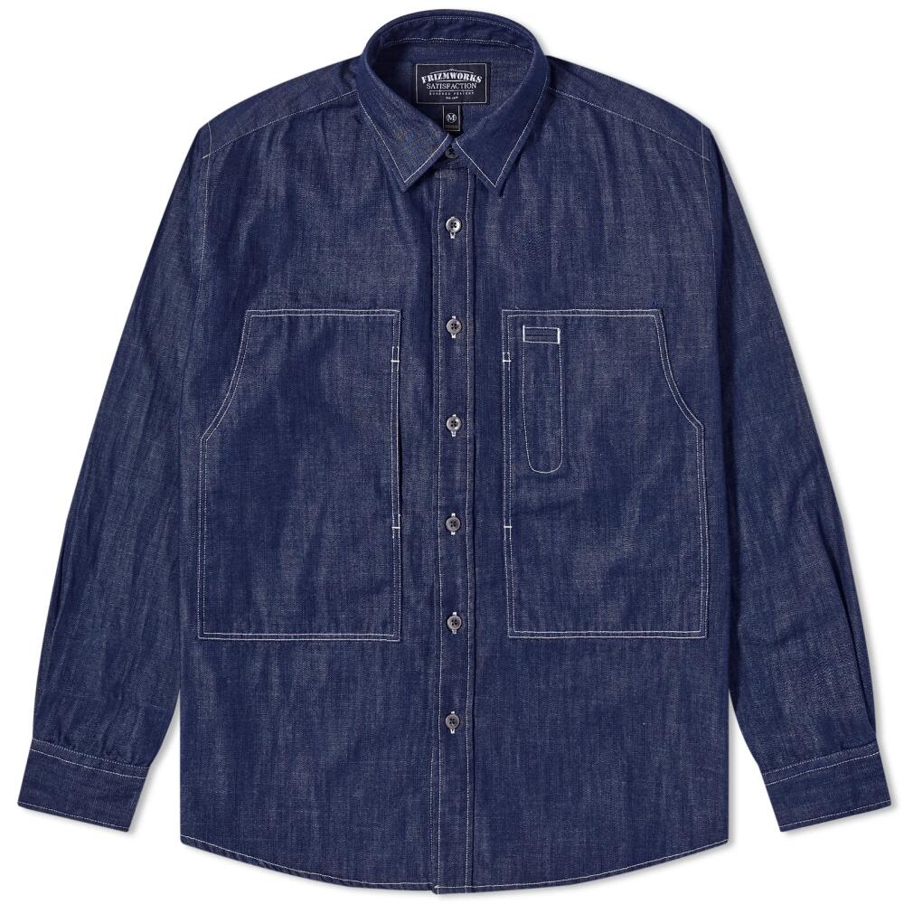 FrizmWORKS Men's Denim Carpenter Pocket Work Shirt in Blue Cover