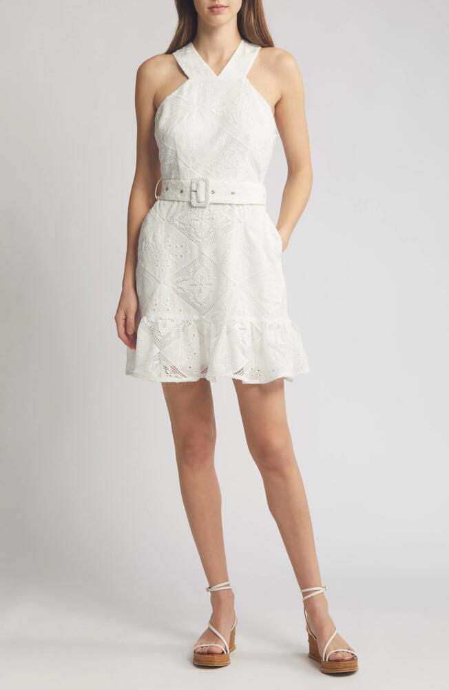 CIEBON Braylee Lace Eyelet Belted Sleeveless Minidress in White Cover