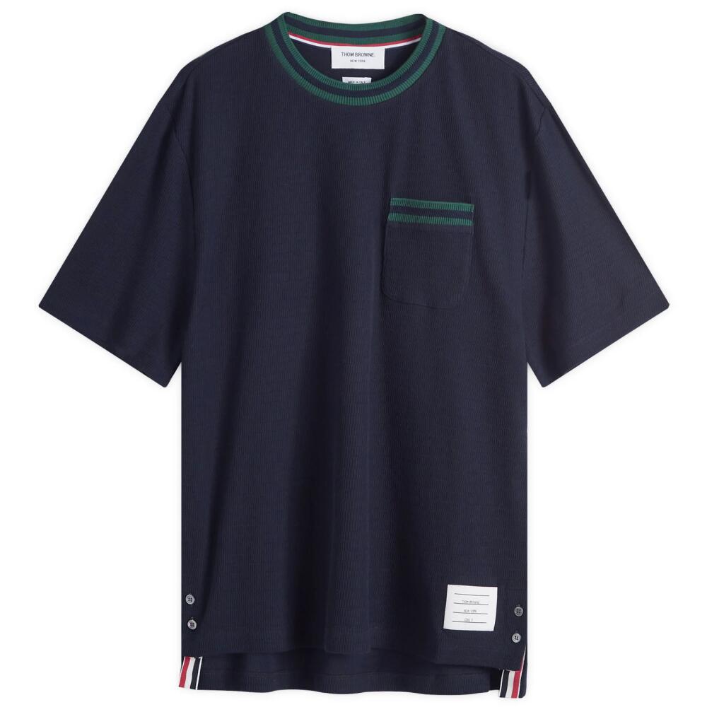 Thom Browne Men's Textured Tipped T-Shirt in Navy Cover