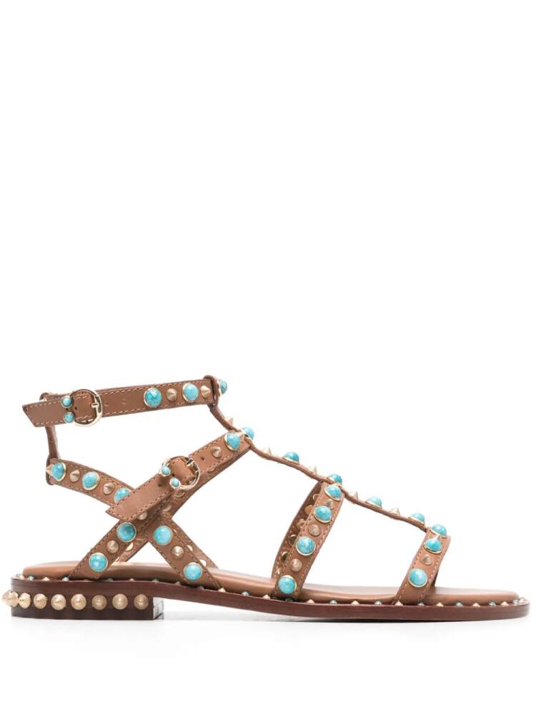 Ash stud-embellished leather flat sandals - Brown Cover