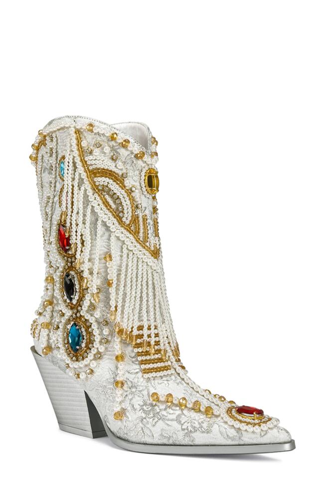 AZALEA WANG Astounding Crystal Embellished Western Boot in White Cover