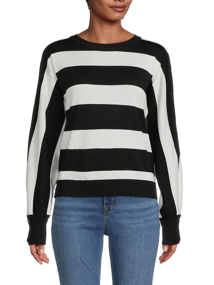 Tahari Women's Striped Drop Shoulder Sweater - Black White Cover