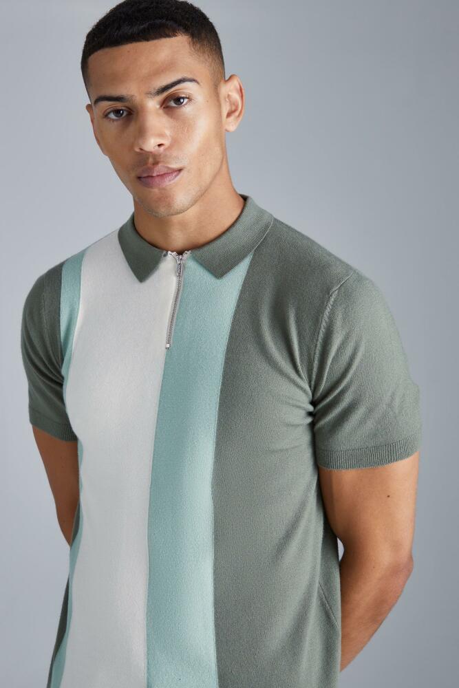 boohoo Mens Short Sleeve Regular Fit Color Block Polo - Green Cover