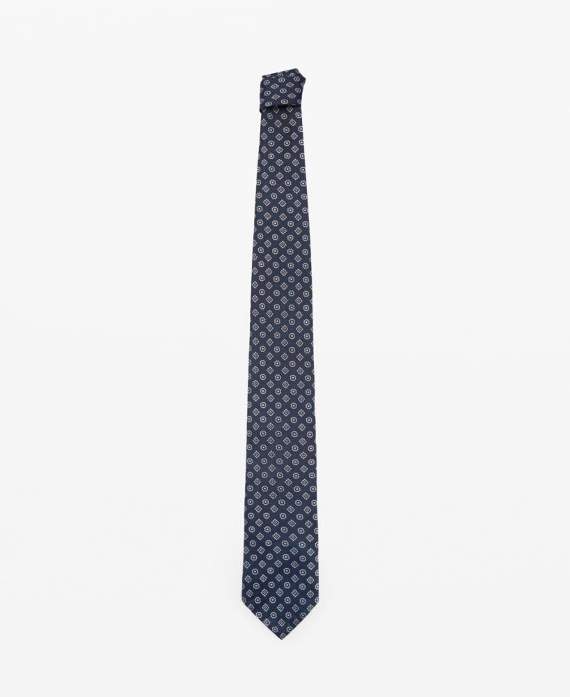 Mango Men's Mulberry Silk Diamond Print Tie - Dark Navy Cover