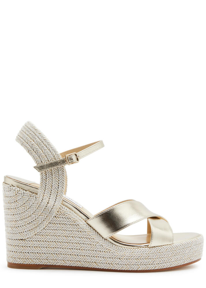 Jimmy Choo Dellena 100 Metallic Espadrille Wedge Sandals - Gold Cover