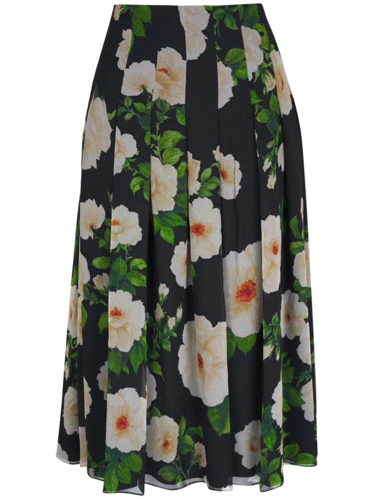 Carolina Herrera floral-print pleated silk skirt - Black Cover