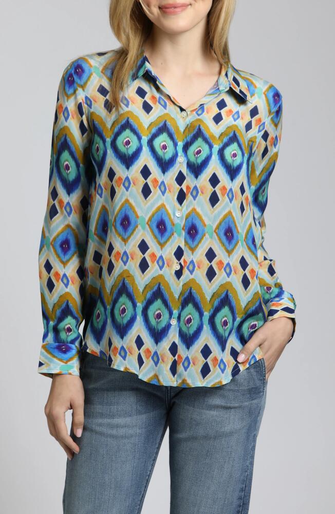 APNY Geo Print Button-Up Shirt in Turquoise Multi Cover