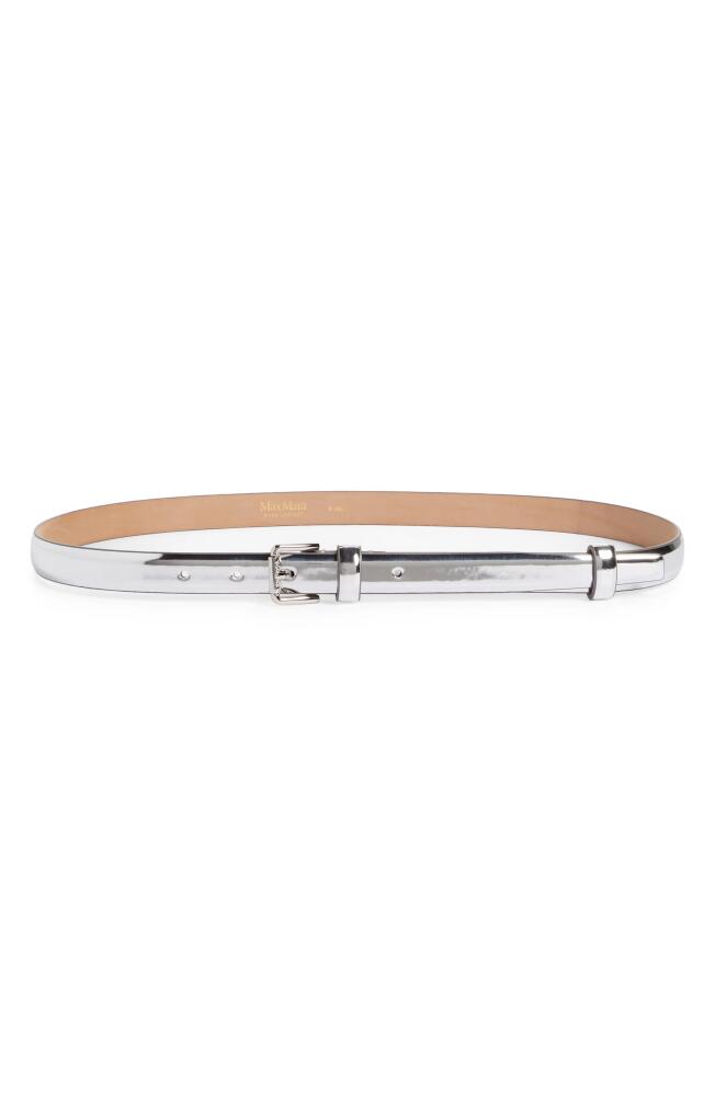 Max Mara Mirror Metallic Leather Belt in Mirrored Silver Cover