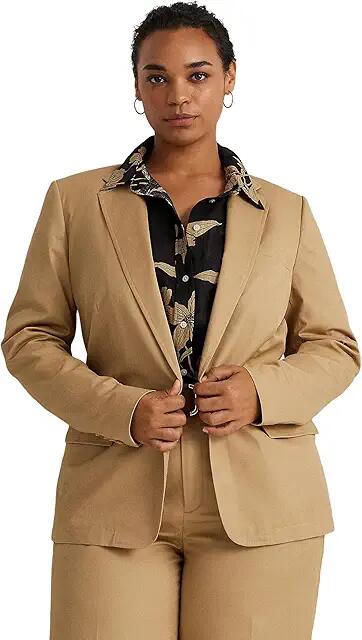 Lauren Ralph Lauren Plus-Size Cotton Twill Blazer (Birch Tan) Women's Suits Sets Cover