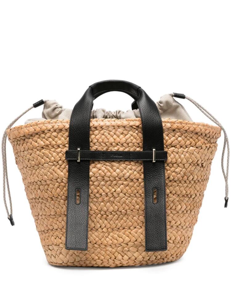 Furla leather-embellished raffia tote bag - Neutrals Cover