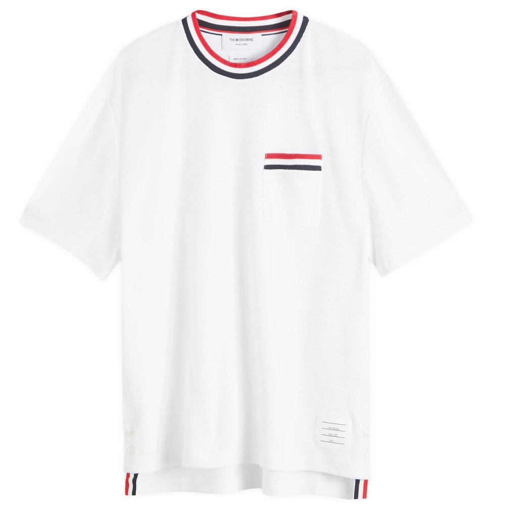 Thom Browne Men's Stripe Tipped Textured T-Shirt in White Cover