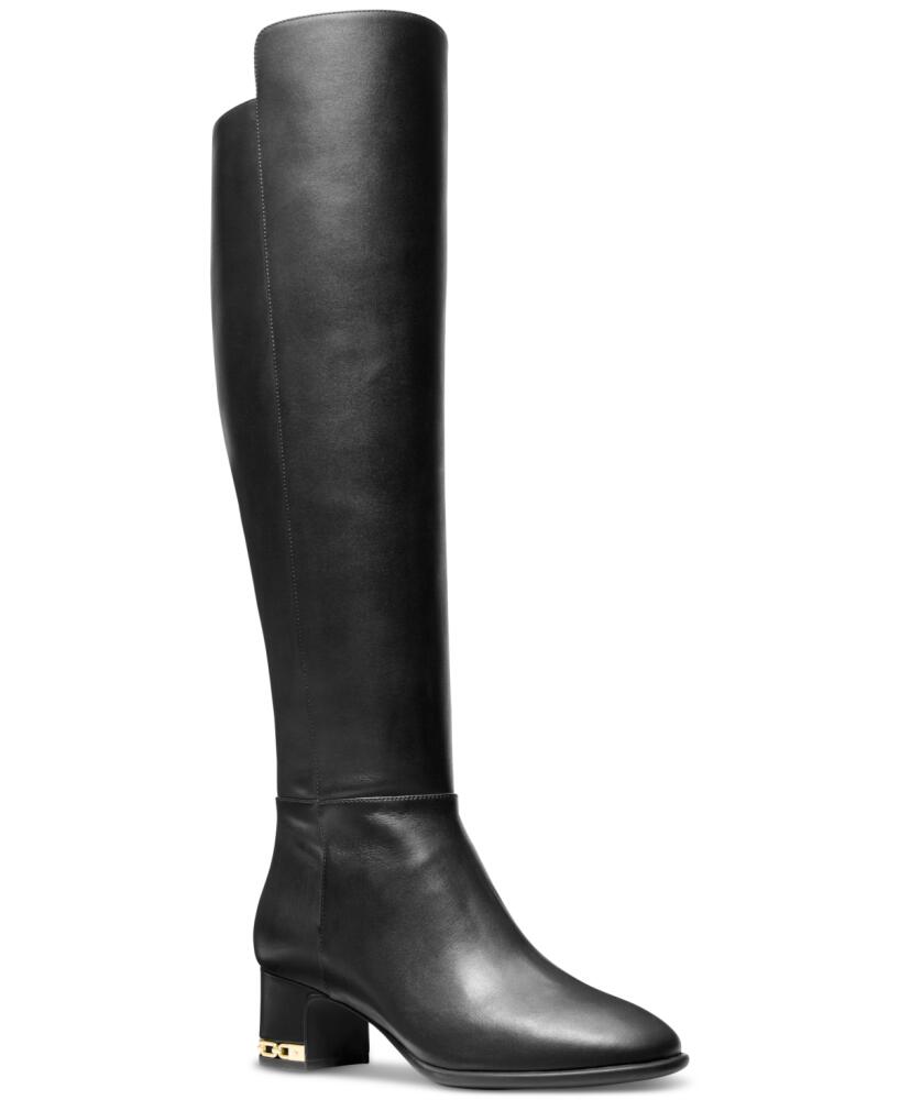 Michael Michael Kors Women's June Leather Knee High Riding Boots - Black/ Gold Hardware Cover