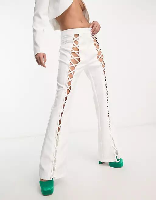 Extro & Vert lace front flare leg pants in white - part of a set Cover