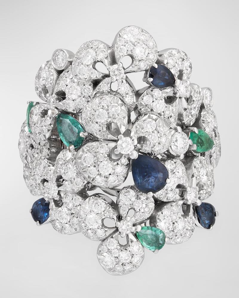 Miseno Ischia 18K White Gold Diamond, Sapphire, and Emerald Ring Cover