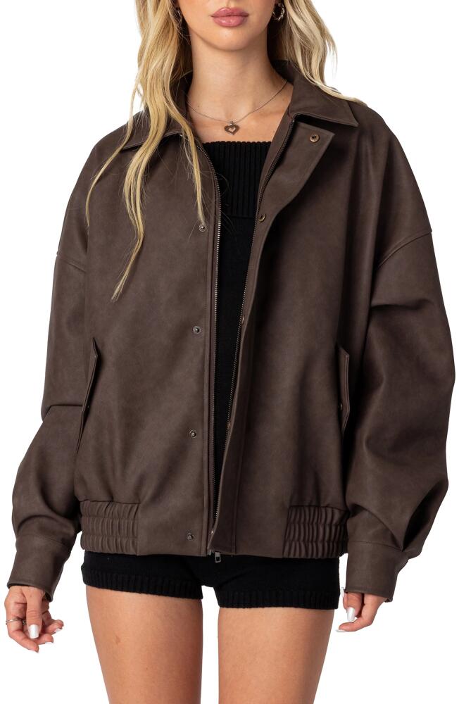 EDIKTED Mori Oversize Faux Leather Jacket in Brown Cover